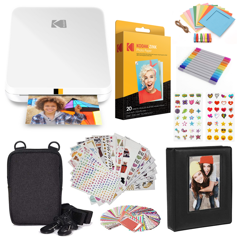 Kodak Step Slim Mobile Instant Photo Printer 2x3" (White) & Zink Photo Paper Starter Bundle