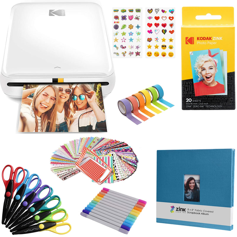 Kodak Step Mobile Instant Photo Printer 2x3" & Scrapbook Bundle for iOS & Android