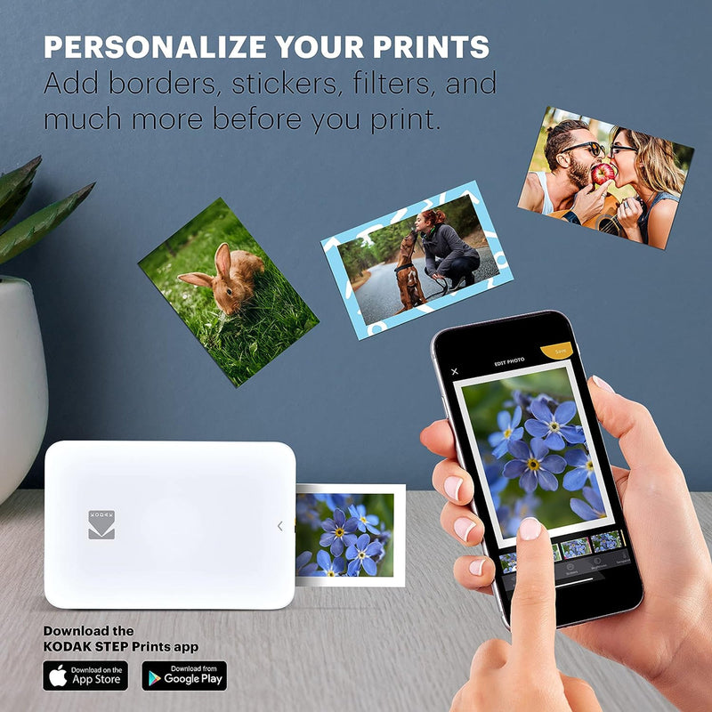 Kodak Step Slim Mobile Color Instant Photo Printer 2x3” (White), Compatible with iOS and Android