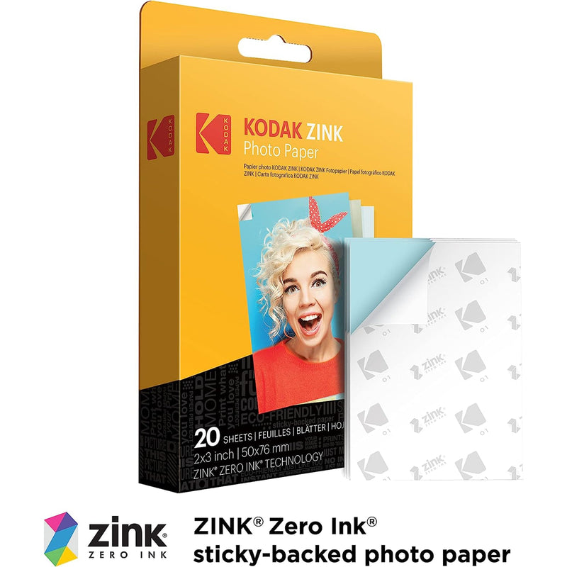 Kodak Step Slim Mobile Instant Photo Printer 2x3" (White) & Zink Photo Paper Starter Bundle