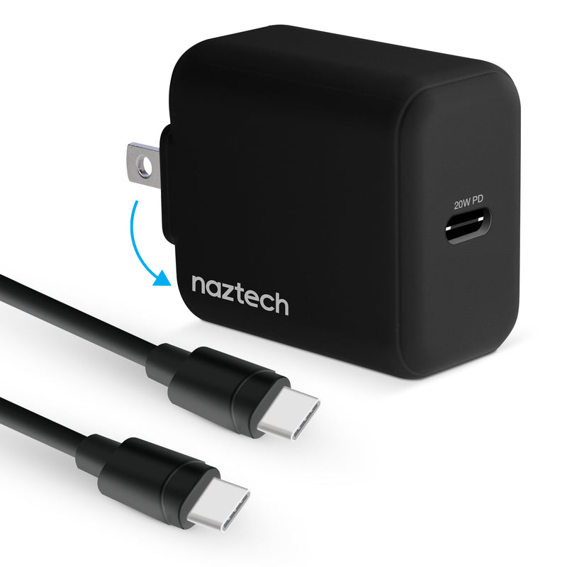 Naztech 20W PD Wall Charger + USB-C to USB-C 4ft Cbl BLK