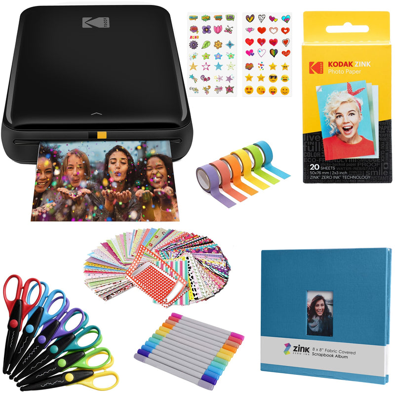 Kodak Step Mobile Instant Photo Printer 2x3" & Scrapbook Bundle for iOS & Android
