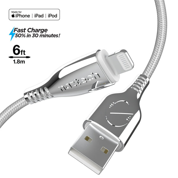 Naztech Titanium USB to MFi Lightning Braided Cable 6ft