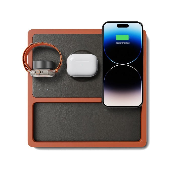 TRIO TRAY Black - 3-in-1 MagSafe Oak Wireless Charger with Apple Watch Support