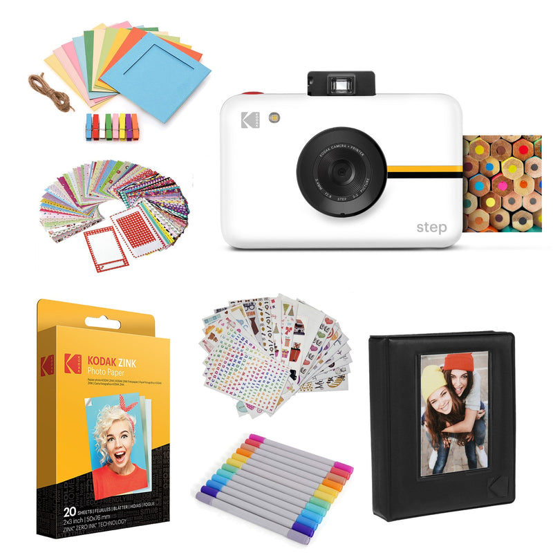 Kodak Step Digital Instant Camera (White), 10MP Image Sensor & Zink Technology Starter Bundle