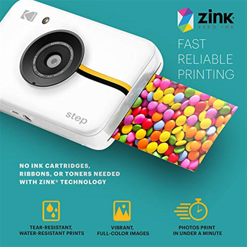 Kodak Step Digital Instant Camera (White), 10MP Image Sensor & Zink Technology Starter Bundle